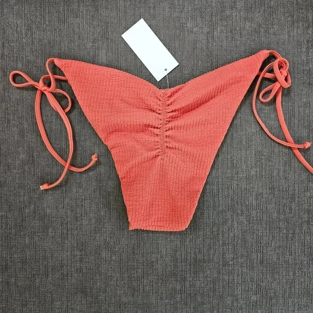 Becca Ginger Scrunch Back Pucker Up Tie Side Bikini Bottom Medium